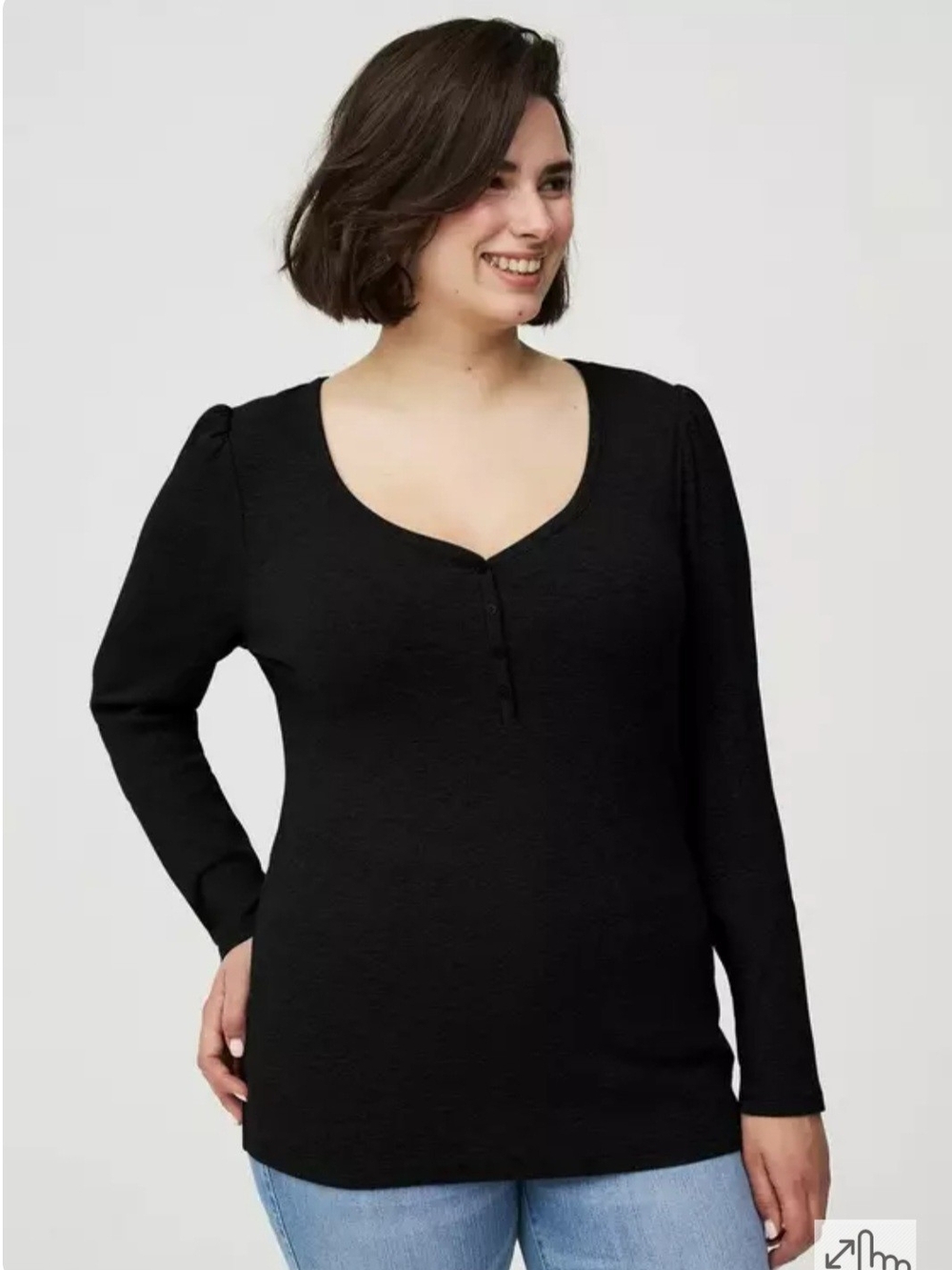 Torrid Black Scoop-Neck Long Sleeve Ribbed Cotton Modal Henley Top Sz L NWT